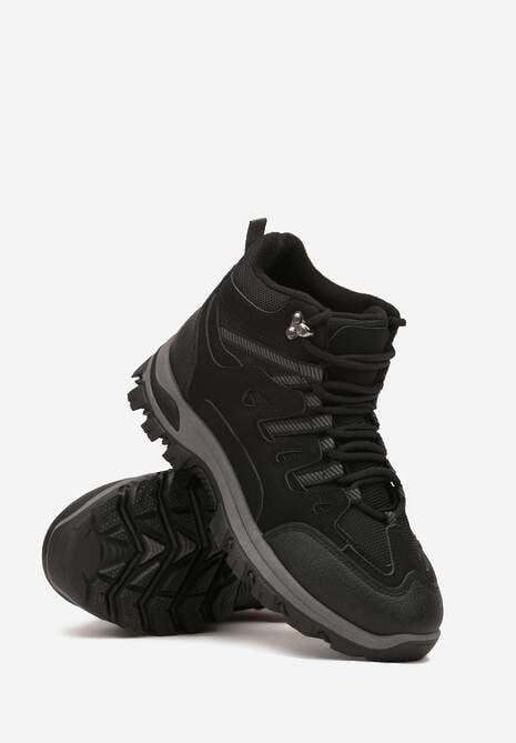 Czarne Buty Trekkingowe Traperki Vices ze Sznurowaną Cholewką Afellie