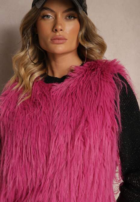 Fuksjowa Futerkowa Kamizelka o Prostym Kroju z Kieszeniami Venialith