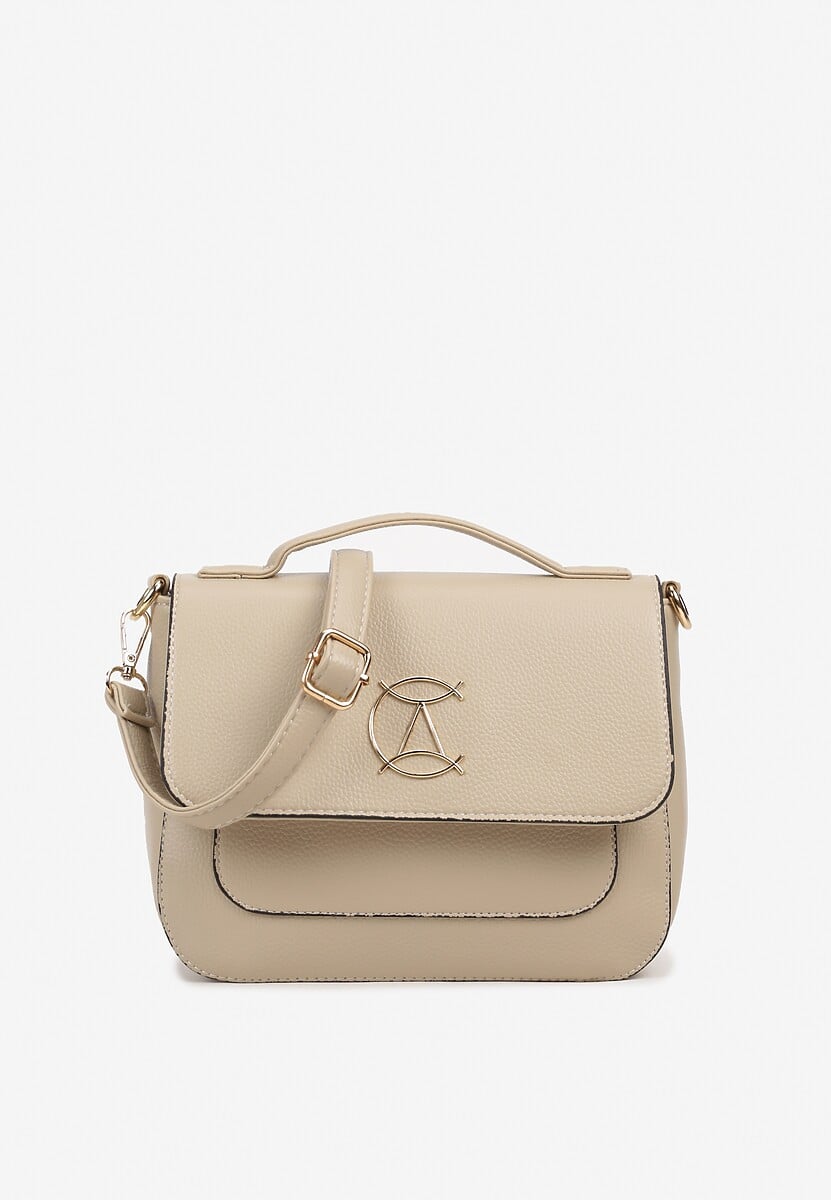 Jasnoszara Elegancka Torebka z Klapką z Metalową Klamerką Liorita