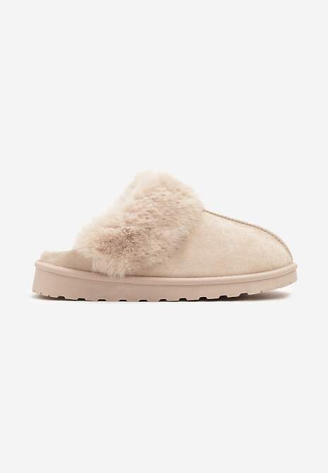 Beżowe Kapcie z Ekozamszu z Futrzaną Wyściółką Zoleti