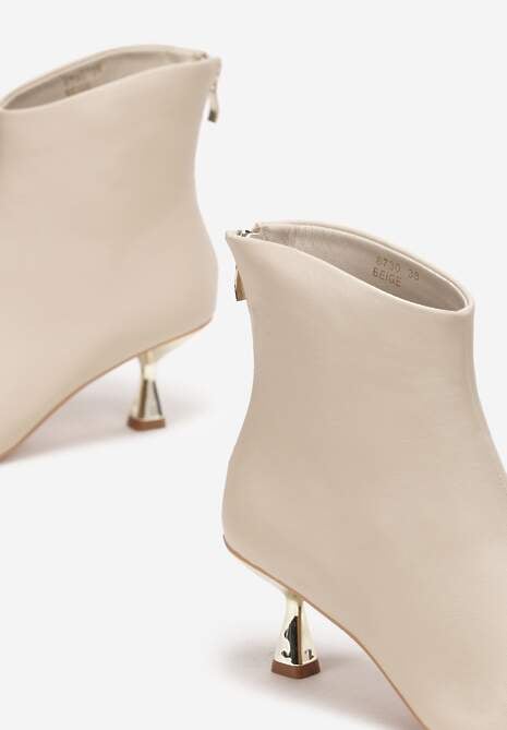 Beżowe Botki na Kaczuszce z Metalicznym Efektem Nechal