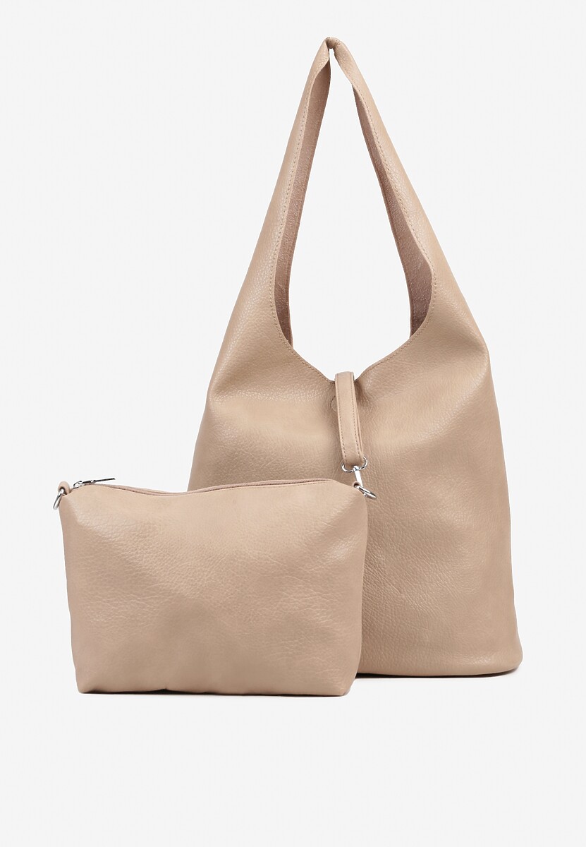 Ciemnobeżowa Torebka z Saszetką i Metaliczną Ozdobą Tenarae