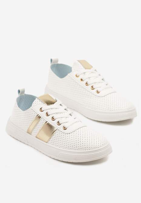 Złoto-Białe Tenisówki Ozdobione Paskami Meloti