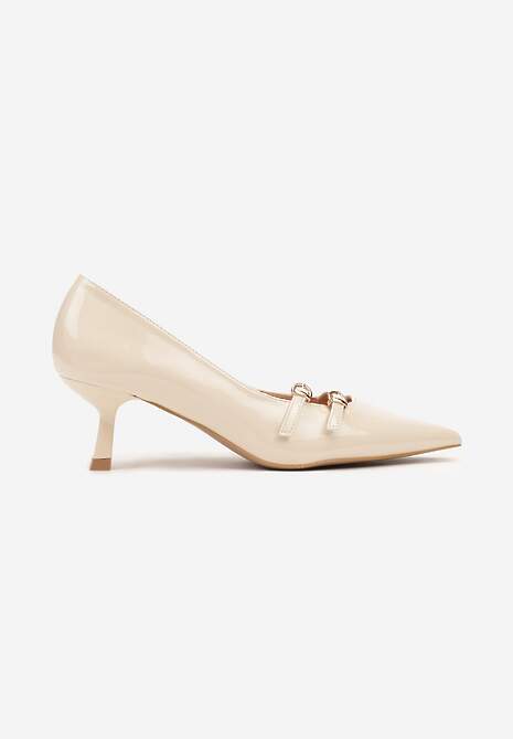 Beżowe Czółenka na Szpilce Kaczuszki z Paskami Zapinanymi na Sprzączki Lilanna