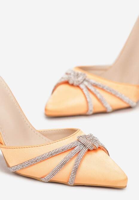 Pomarańczowe Sandały z Cyrkoniami na Szpilce Bersaba