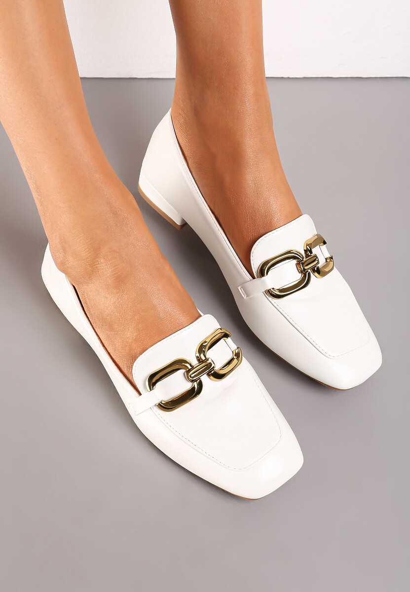 Białe Eleganckie Mokasyny na Płaskim Obcasie z Klamerką Lorenme