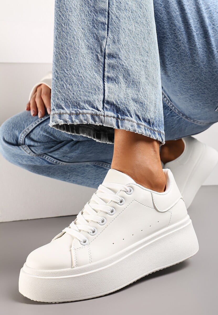 Białe Sneakersy na Grubej Podeszwie Yarna