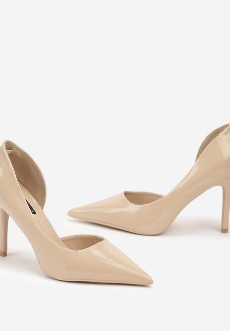 Beżowe Lakierowane Szpilki w Klasycznym Stylu Ozdobione Wycięciem Acita