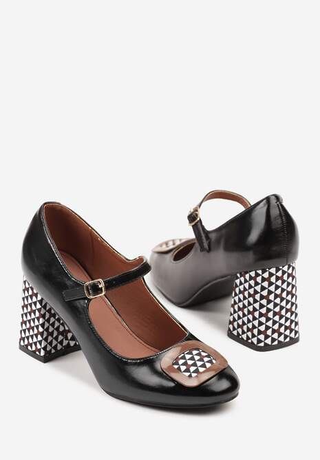 Czarne Retro Czółenka Vices w Stylu Mary Jane ze Skórzaną Wkładką Vedvire