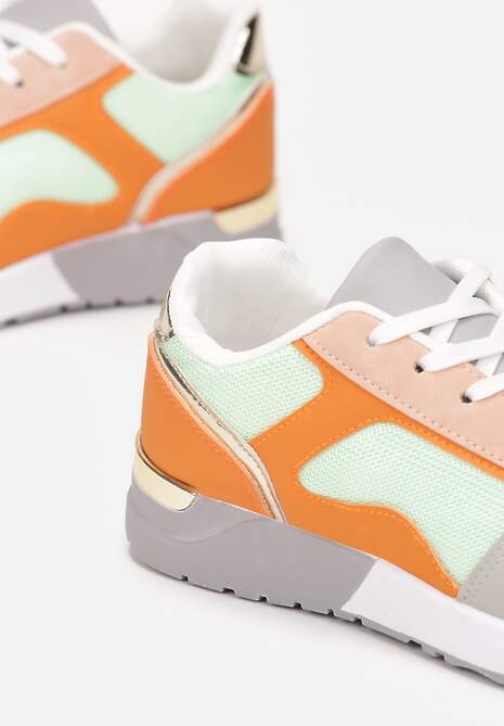 Szaro-Zielone Sneakersy na Grubej Podeszwie z Metaliczną Wstawką Paria