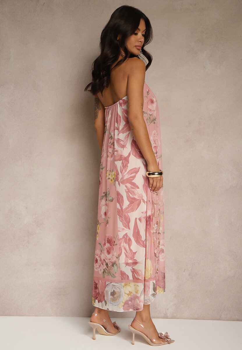 Różowa Kwiatowa Sukienka Siateczkowa z Wiskozą Izurelia