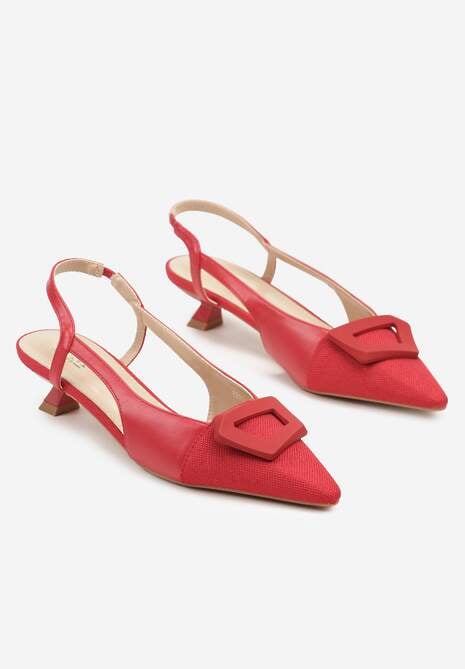 Czerwone Sandały na Kaczuszce z Noskiem w Szpic i Odkrytą Piętą Desaniella