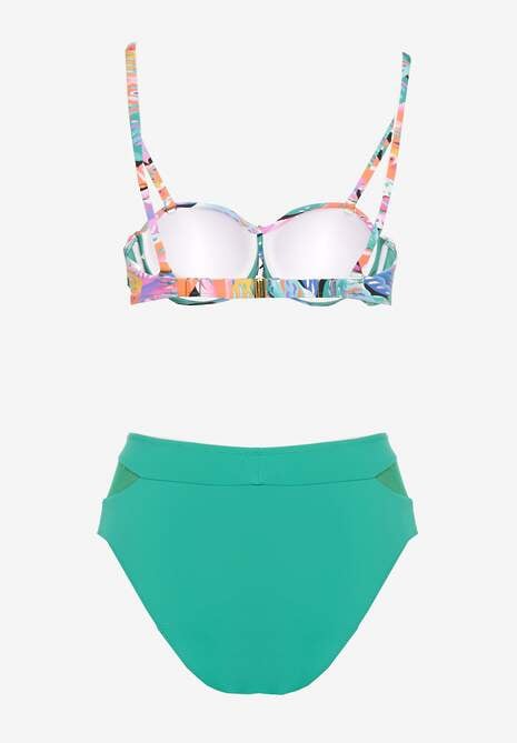 Ciemnozielone Bikini Majtki Typu Figi i Biustonosz w Abstrakcyjny Motyw Anitlle