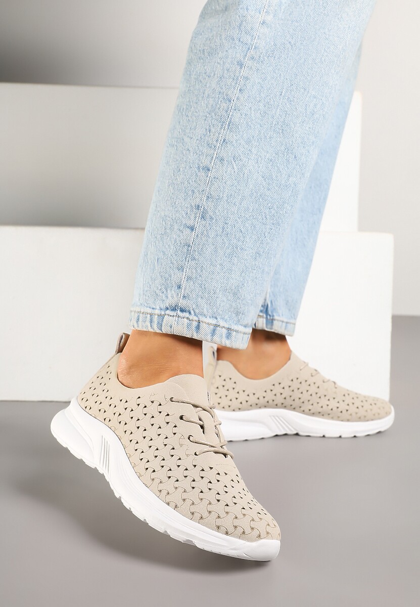 Jasnoszare Sneakersy Ozdobione Ażurowym Wzorem Sareldi