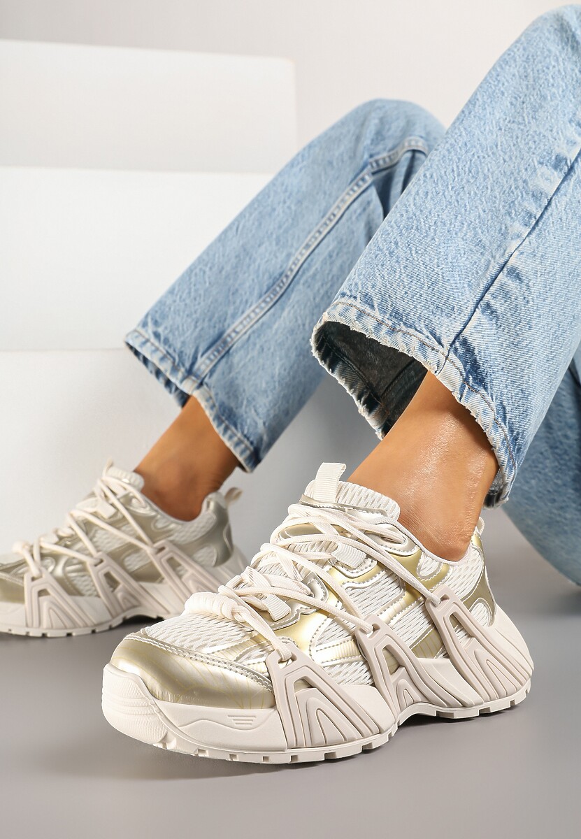 Złote Sneakersy z Designerskim Sznurowaniem Nuritha