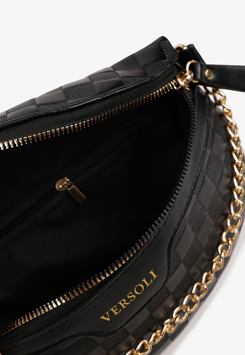 Czarna Tłoczona Nerka z Łańcuszkiem i Dodatkowym Szerokim Paskiem Alisvara