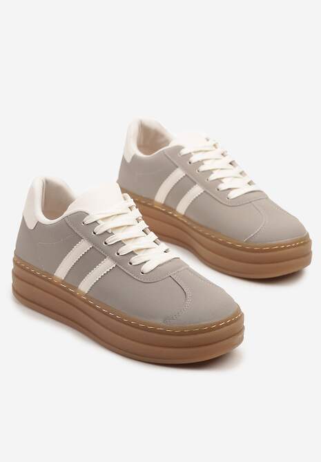 Szare Sneakersy na Tłoczonej Platformie Ozdobione Paskami Felainora