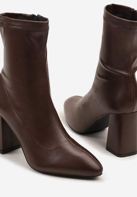 Ciemnobrązowe Botki Vices na Obcasie Typu Słupek ze Szpiczastym Noskiem Morenne