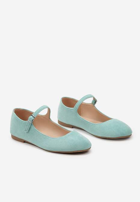 Miętowe Balerinki z Zapięciem na Sprzączkę z Ekozamszu Loraleima