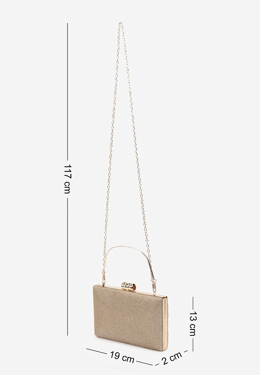 Złota Wieczorowa Torebka Ozdobiona Brokatem i Łańcuszkiem Kromea