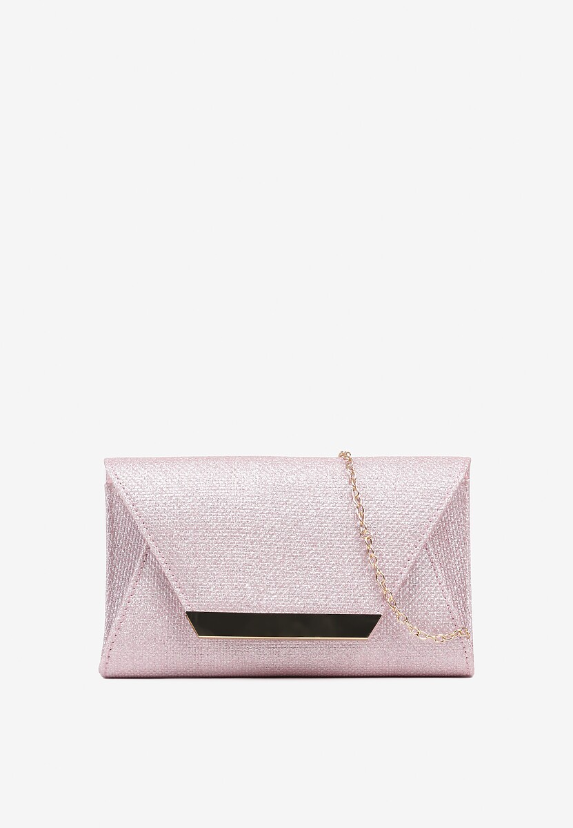 Różowa Wieczorowa Torebka Kopertówka Zdobiona Aplikacją i Łańcuszkiem Miliorra