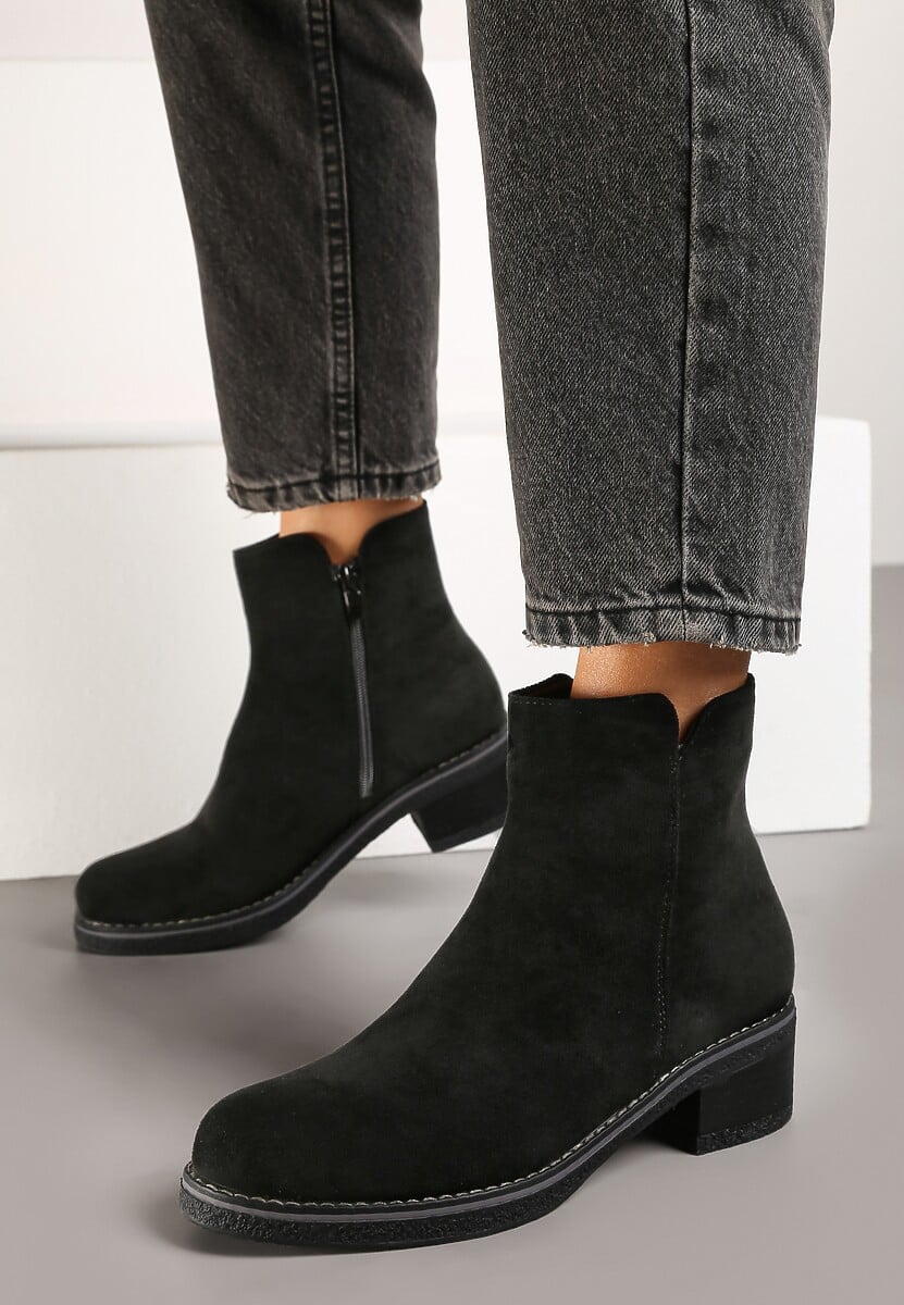 Czarne Ocieplane Casualowe Botki Reaniwen