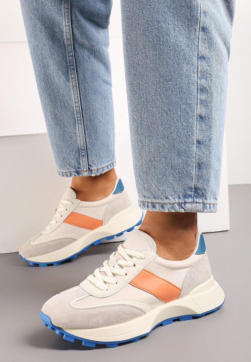 Pomarańczowe Sneakersy ze Skóry Naturalnej Ozdobione Wstawkami z Ekozamszu Xanthipe