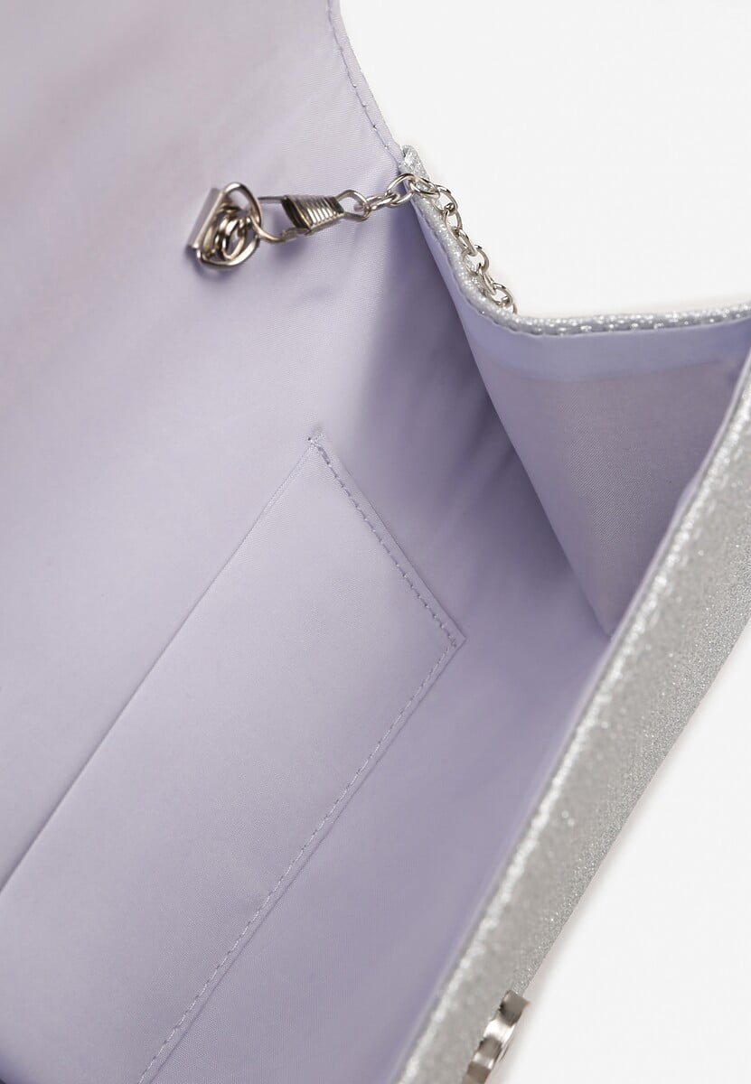 Srebrna Torebka Kopertówka z Łańcuszkiem Zdobiona Brokatem i Aplikacją Galilena