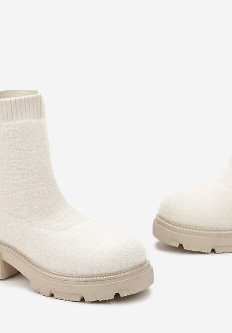 Beżowe Botki na Grubej Podeszwie z Elastyczną Cholewką Kirel