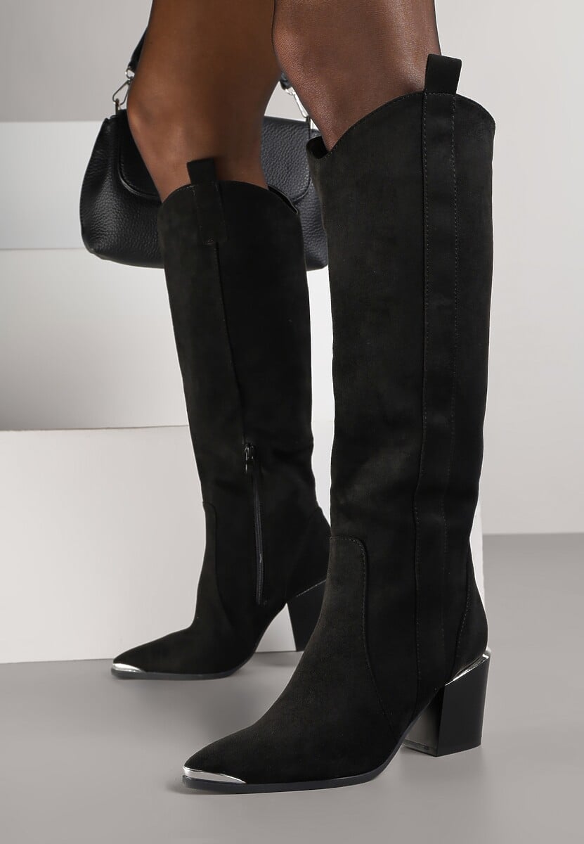 Beżowe Kozaki Kowbojki przed Kolano z Metalicznym Noskiem Caspianna