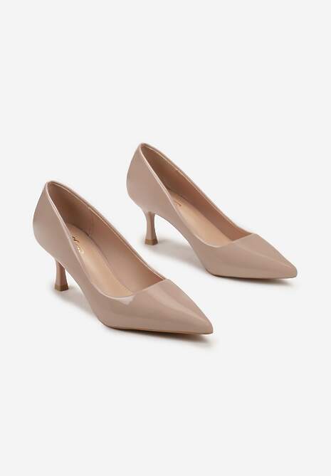 Beżowe Lakierowane Czółenka na Szpilce ze Szpiczastym Noskiem Ringessa