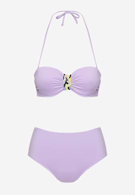 Fioletowe Bikini Majtki Figi i Biustonosz z Ozdobną Wstawką Natamara