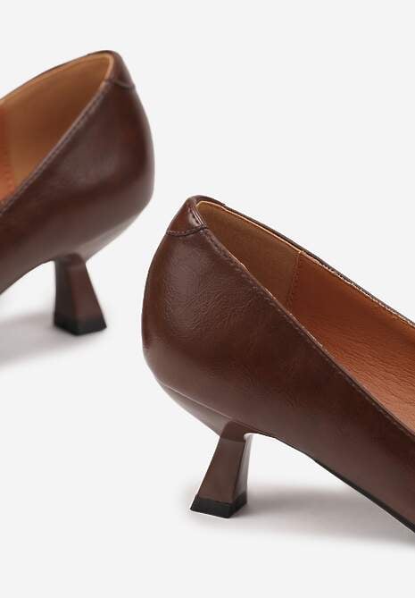 Jasnobrązowe Czółenka Vices na Kaczuszce ze Skórzaną Wkładką Elialie