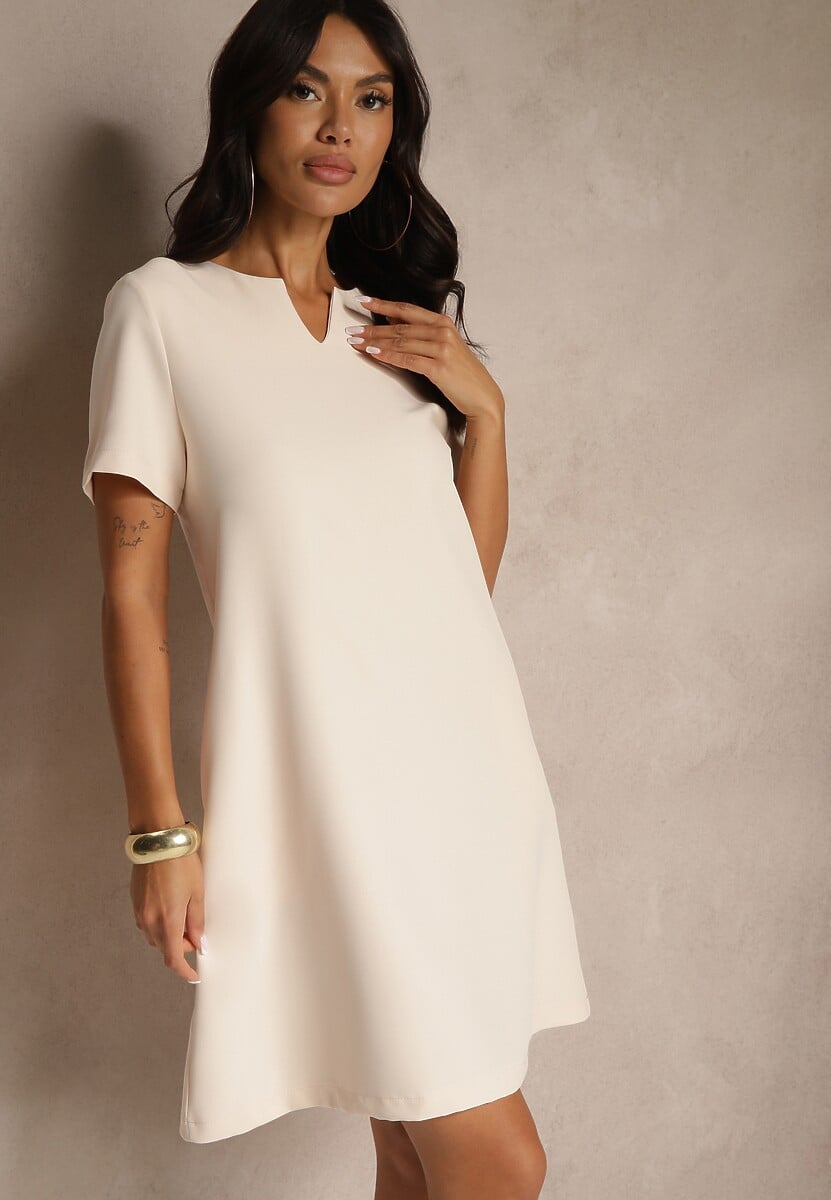 Czarna Trapezowa Sukienka Mini z Krótkim Rękawem i Kieszeniami Vrea