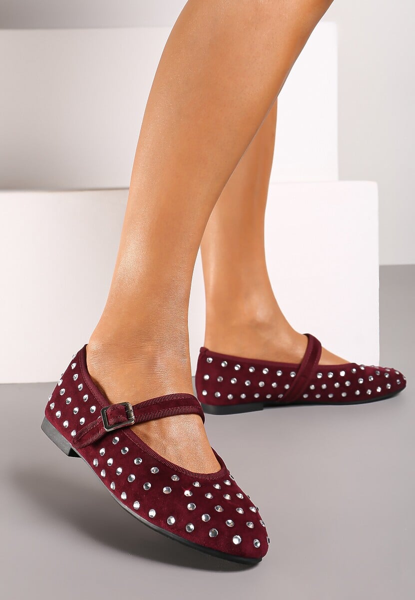 Czarne Balerinki z Ekozamszu z Zapięciem na Klamerkę Ozdobione Cyrkoniami Daisanna