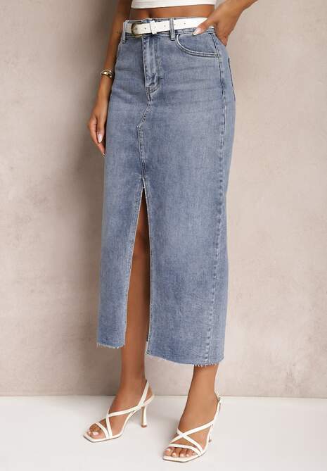 Niebieska Jeansowa Spódnica Midi Abexa