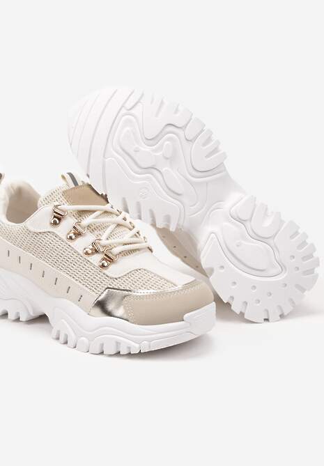 Beżowe Sneakersy w Steetwearowym Stylu na Tłoczonej Platformie Gonavielle