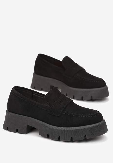 Czarne Mokasyny na Grubej Podeszwie z Protektorem Misal
