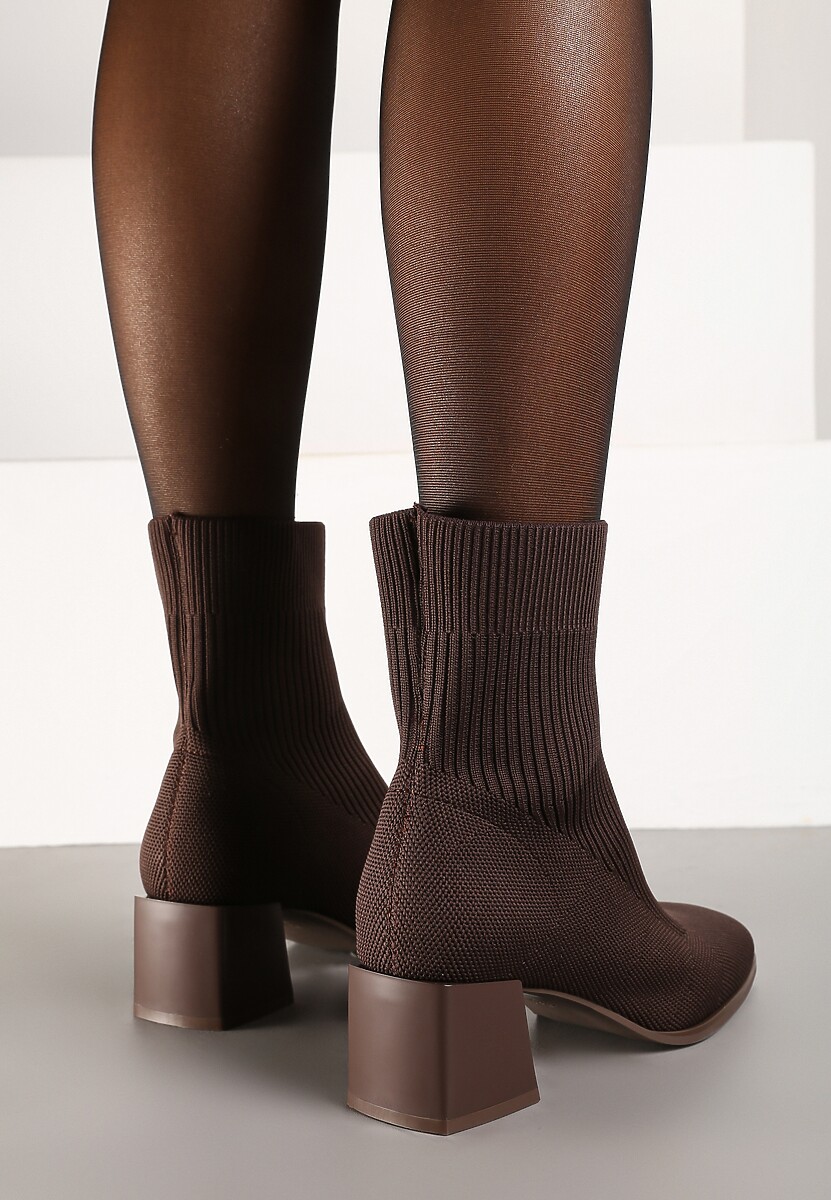 Brązowe Botki na Stożku z Elastyczną Cholewką Lerinana