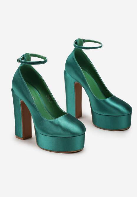 Zielone Czółenka Satynowe na Platformie i Słupku Enalae