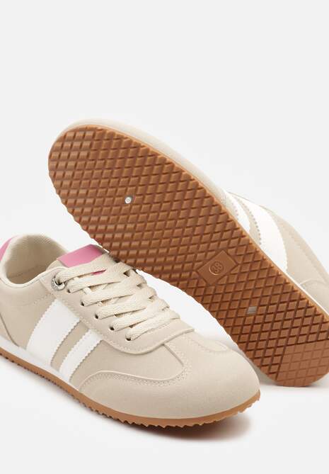 Beżowe Sneakersy z Geometrycznymi Paskami Desmira