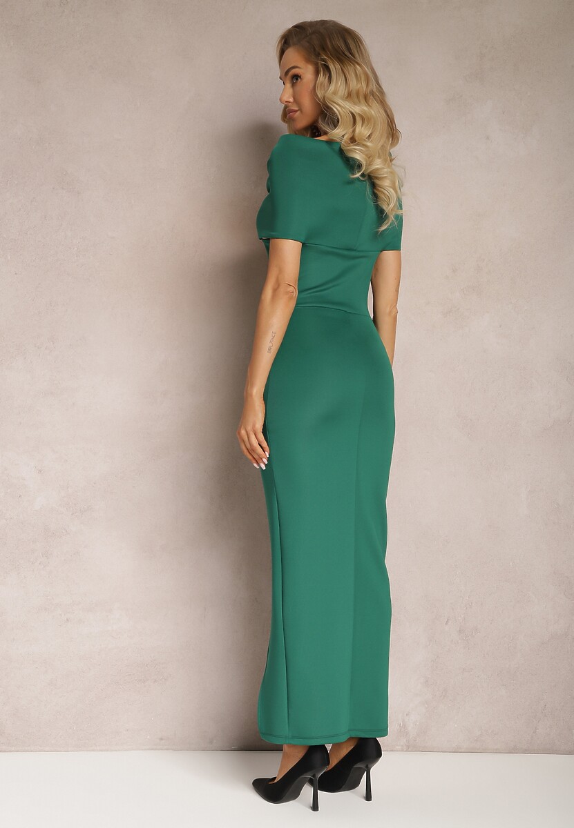 Zielona Sukienka Maxi Hiszpanka z Kokardą na Dekolcie Pansia
