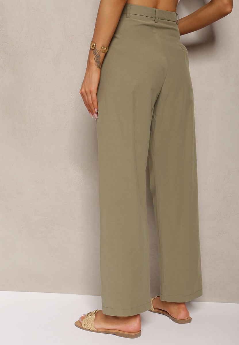 Zielone Bawełniane Spodnie Garniturowe z Szerokimi Nogawkami Befia