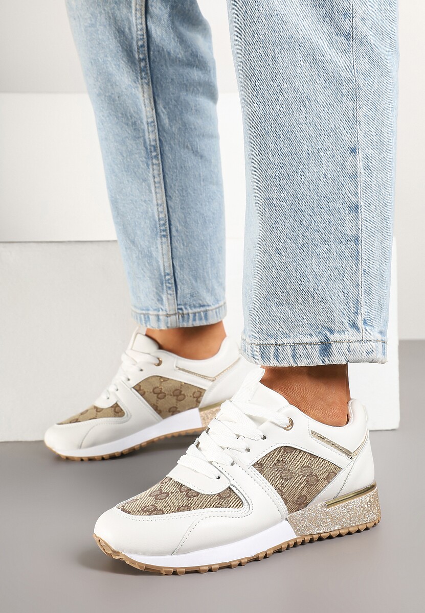 Czarno-Brązowe Sneakersy Ozdobione Metaliczną Aplikacją i Przeszyciami Soltia