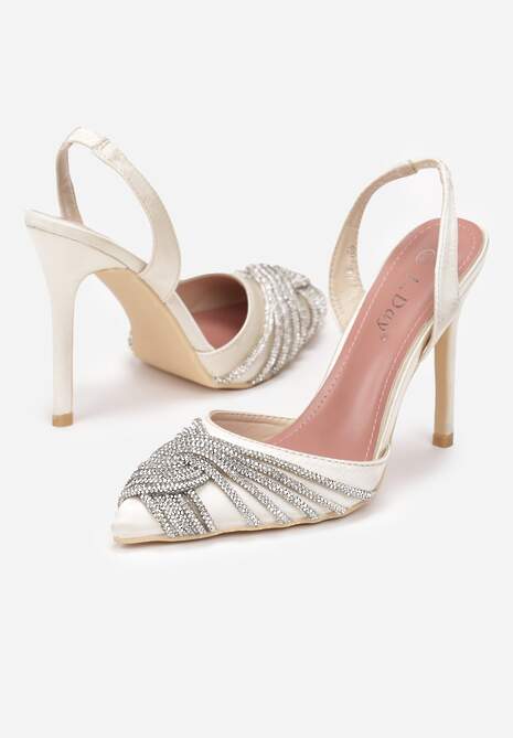 Beżowe Sandały Satynowe na Szpilce z Cyrkoniami Capho