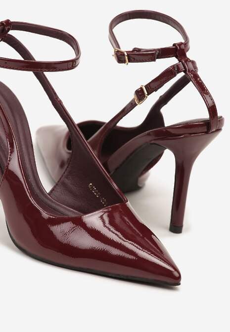 Bordowe Sandały Lakierowane Vices na Szpilce Typu Slingback Dolenita