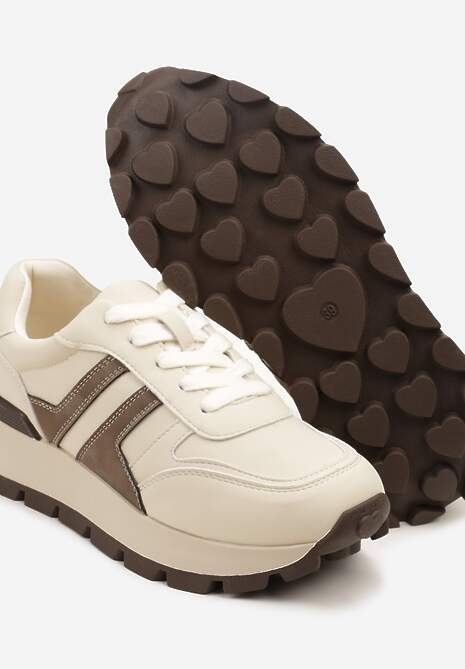 Beżowe Sneakersy na Grubej Podeszwie Zdobione Przeszyciami Lulline