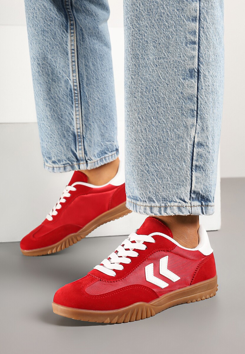 Czerwone Sneakersy Typu Kultowe Tenisówki Zdobione Przeszyciami Naporae