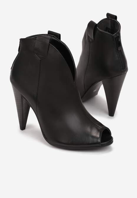 Czarne Botki na Stożku z Noskiem Peep Toe Rinsali