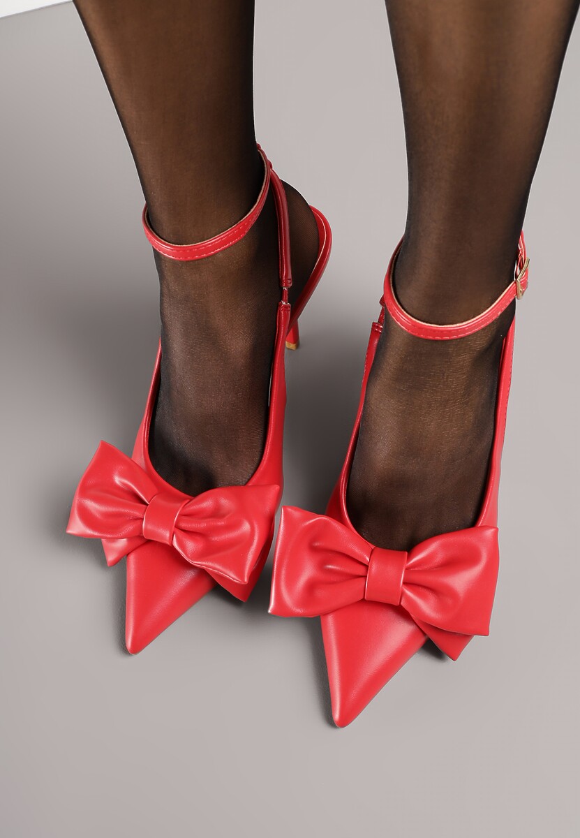 Czerwone Sandały Vices na Szpilce Slingback Ozdobione Kokardą Tilvanea